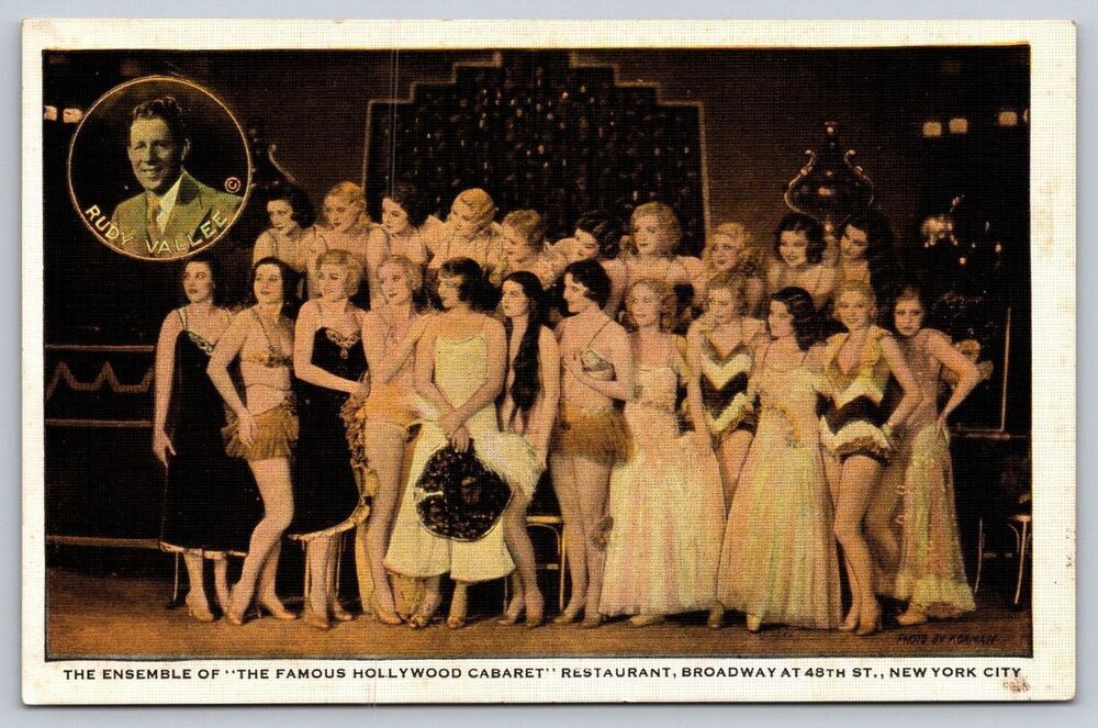 Vtg Rudy Vallee & Ensemble Hollywood Cabaret Restaurant NYC Postcard Broadway